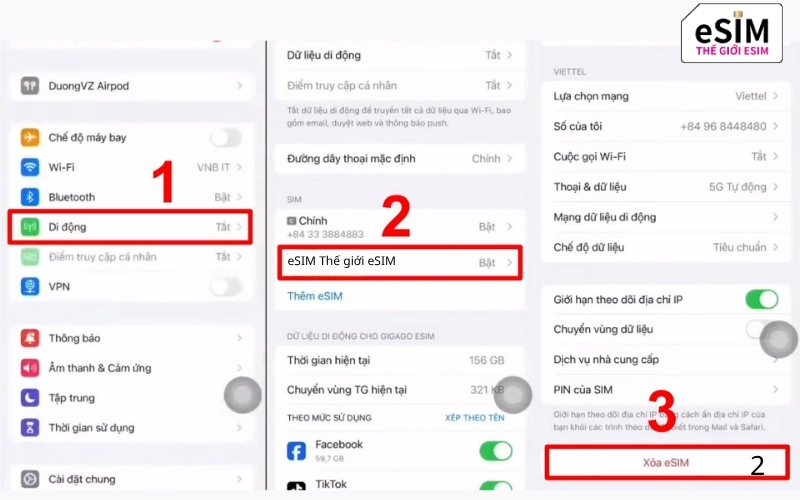 Hoàn tất cách xoá esim, nhớ cài đặt lại SIM chính để giữ liên lạc